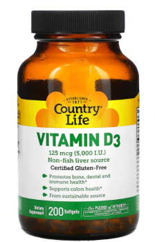 Country Life Vitamin D3 (Витамин D3) 125 мкг 5,000 МЕ 200 капсул