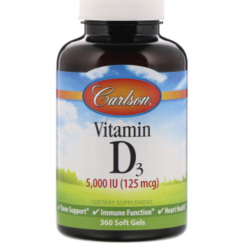 Carlson Labs Vitamin D3 (Витамин D3) 125 мкг (5,000 МЕ), 360 капсул