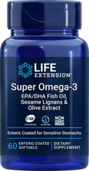 Life Extension Super Omega-3 EPA/DHA Fish Oil Sesame Lignans & Olive Extract (Супер Омега-3 EPA/DHA Рыбий жир, Лигнаны Кунжута и экстракт Оливы) 60 кишечнорастворимых капсул, 01/24