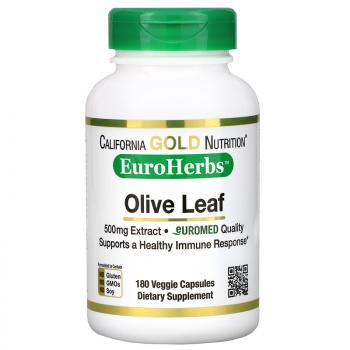 California Gold Nutrition Olive Leaf (Экстракт листьев оливы) EuroHerbs 500 мг 180 капсул