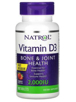 Natrol Vitamin D-3 2000 IU быстрорастворимый со вкусом клубники 90 таблеток