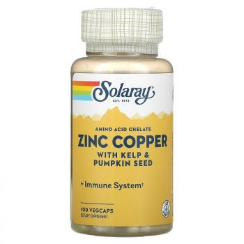 Solaray Zinc Copper with Kelp & Pumpkin Seed (Цинк Медь с ламинарией и семенами тыквы) 100 капсул