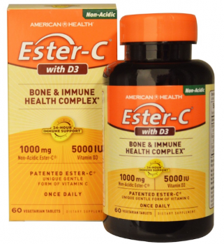 American Health Ester-C witn D3 Bone & Immune Health Complex (Ester-C с витамином D3 комплекс для здоровья костей и иммунной системы) 1000 мг/5000 МЕ 60 таблеток
