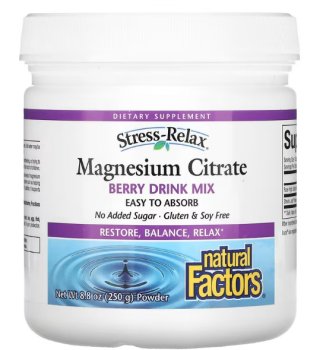 Natural Factors Stress-Relax Magnesium Citrate (цитрат магния) смесь ягодных напитков 250 г
