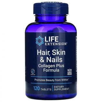 Life Extension Hair Skin & Nails Collagen Plus Formula (Средство с коллагеном для поддержания здоровья волос кожи и ногтей) 120 таблеток