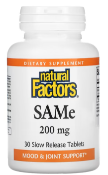 Natural Factors SAMe (Disulfate Tosylate) (дисульфаттозилат) 200 мг 30 таблеток с медленным высвобождением