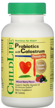ChildLife Probiotics with Colostrum (Пробиотик с молозивом) смесь ягод 90 жевательных таблеток