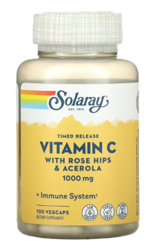 Solaray Timed Release Vitamin C with Rose Hips & Acerola (Витамин С замедленного высвобождения с шиповником и ацеролой) 1000 мг 100 вег капсул