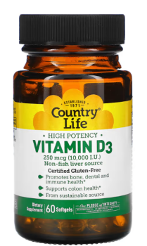 Country Life Vitamin D3 (Витамин D3) 250 мкг 10,000 МЕ 60 капсул