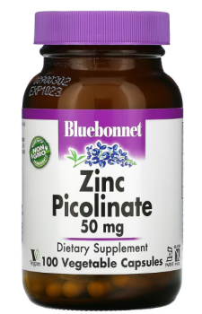 Bluebonnet Nutrition Zinc Picolinate (Пиколинат цинка) 50 мг 100 вег капсул