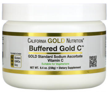 California Gold Nutrition Buffered Gold C (некислый буферизованный витамин C в форме порошка аскорбат натрия) 238 г, срок годности 04/2023