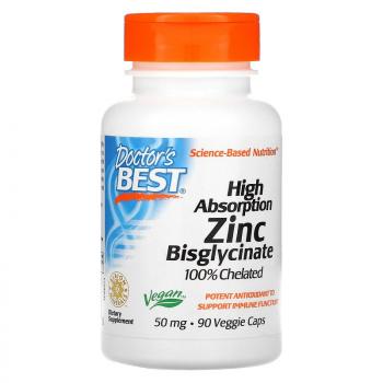 Doctor's Best High Absorption Zinc Bisglycinate (легкоусвояемый бисглицинат цинка на 100% в хелатной форме) 50 мг 90 капсул