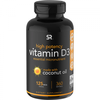 Sports Research Vitamin D3 с кокосовым маслом 125 мкг (5000 МЕ) 360 капсул