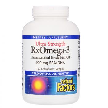 Natural Factors Ultra Strength RxOmega-3 900 мг ЭПК/ДГК 150 капсул Enteripure