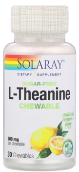 Solaray L-Theanine Chewable (L-теанин) без сахара лимон-лайм 200 мг 30 жевательных таблеток