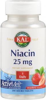KAL Niacin ActivMelt (Ниацин B-3) со вкусом клубники 25 мг 200 микро таблеток