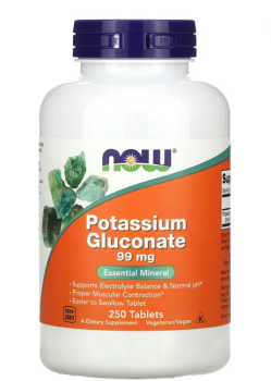 NOW Potassium Gluconate (глюконат калия) 99 мг 250 таблеток