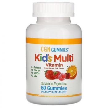 California Gold Nutrition Kid`s Multi Vitamin (Поливитамины для детей в жевательных таблетках без желатина) с ягодным и фруктовым вкусами 60 жевательных таблеток