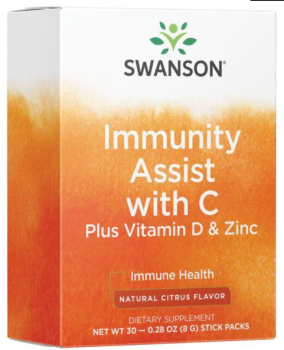 Swanson Immunity Assist with C Plus Vitamin D & Zinc (для укрепления иммунитета с добавлением витамина D и цинка) цитрусовый аромат 30 пакетиков, срок годности 09/2023