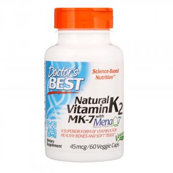 Doctor's Best Natural Vitamin K2 MK-7 MenaQ7 (Натуральный витамин K2 MK-7 с MenaQ7) 45 мкг 60 капсул
