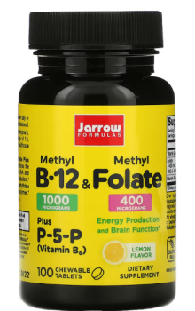 Jarrow Formulas Methyl B-12 & Methyl Folate (Метил B-12 и метилфолат) лимон 100 жевательных таблеток)