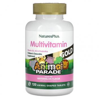 NaturesPlus Source of Life Animal Parade Gold Children's Chewable Multi-Vitamin & Mineral Supplement со вкусом арбуза 120 жевательных таблеток