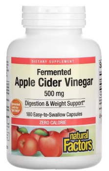 Natural Factors Fermented Apple Cider Vinegar (Ферментированный яблочный уксус) 500 мг 180 легко глотаемых капсул