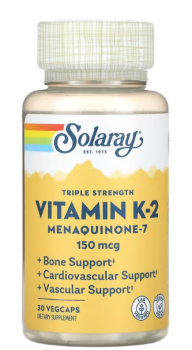 Solaray Triple Strength Vitamin K-2 Menaquinone-7 (Витамин К-2 менахинон-7 тройной силы) 150 мкг 30 вег капсул