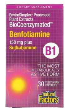Natural Factors BioCoenzymated B1 (бенфотиамин плюс сульбутиамин) 150 мг 30 капсул