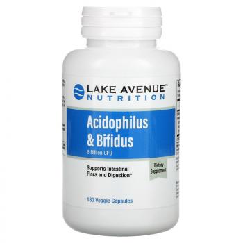 Lake Avenue Nutrition Acidophilus и Bifidus (смесь пробиотиков) 8 млрд КОЕ 180 растительных капсул