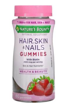 Nature's Bounty Optimal Solutions Hair Skin & Nails Gummies with Biotin клубника 1,250 мкг 80 жевательных таблеток