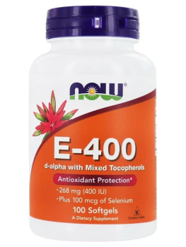 NOW E-400 d-alpha with Mixed Tocopherols + Selenium (Витамин Е + Селен) 100 гелевых капсул