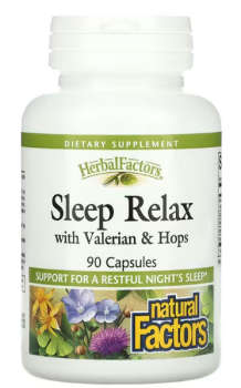 Natural Factors Sleep Relax with Valerian & Hops (Расслабляющий сон с валерианой и хмелем) 90 капсул