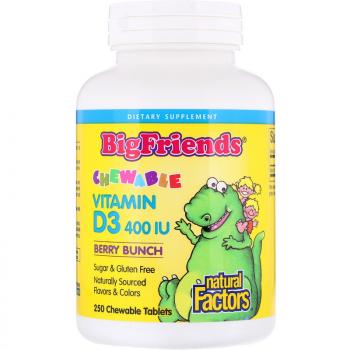 Natural Factors Big Friends Chewable Vitamin D3 (жевательный витамин D3 для детей) с ягодным вкусом 400 МЕ 250 жевательных таблеток