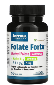 Jarrow Formulas Folate Forte (метилфолат + метил B12 + P-5-P) 30 таблеток