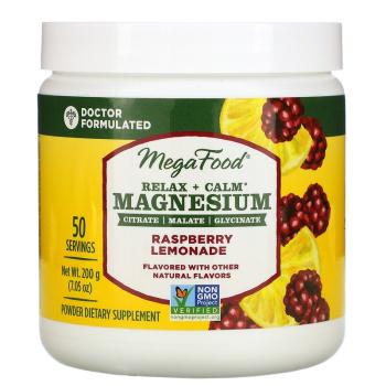 MegaFood Relax + Calm Magnesium (магний для успокоения и расслабления) малиновый лимонад, 200 г