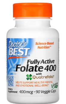 Doctor's Best Fully Active Folate 400 with Quatrefolic (Полностью активный фолат 400 с кватрефоликом) 400 мкг 90 капсул