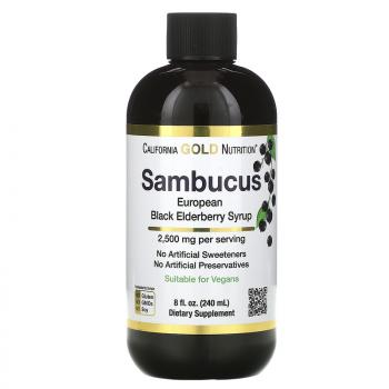 California Gold Nutrition Sambucus European Black Elderberry Syrup (сироп из европейской черной бузины) 2500 мг 240 мл