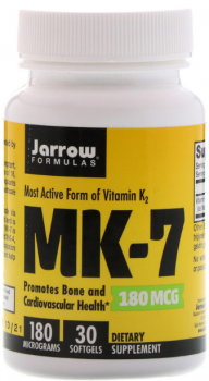 Jarrow Formulas MK-7 Most active form of vitamin K2 (МК-7 самая активная форма витамина K2) 180 мкг 30 капсул