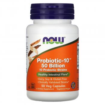 NOW Probiotic-10 50 Billion (Пробиотик-10 50 миллиардов) 50 капсул