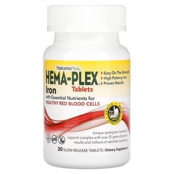 NaturesPlus Hema-Plex железо с незаменимыми питательными веществами для здоровых эритроцитов 30 таблеток с медленным высвобождением