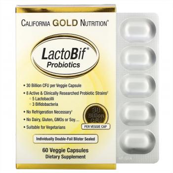 California Gold Nutrition Пробиотики LactoBif 30 миллиардов КОЕ 60 капсул