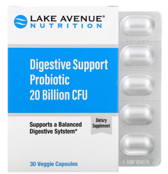 Lake Avenue Nutrition Digestive Support Probiotic Probiotic & Prebiotic Blend 20 Billion CFUs (Пробиотик для поддержки пищеварения смесь пробиотиков и пребиотиков, 20 миллиардов КОЕ) 30 вег капсул 