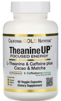 California Gold Nutrition TheanineUP (L-теанин и кофеин) сфокусированная энергия 60 капсул