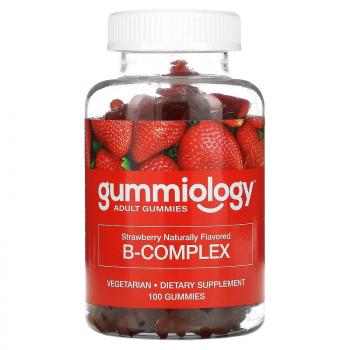 Gummiology B Complex (комплекс витаминов B без желатина) с натуральным клубничным вкусом 100 вегетарианских жевательных таблеток