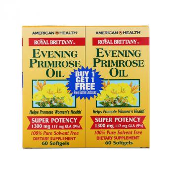 American Health Royal Brittany Evening Primrose Oil (масло первоцвета вечернего) 1300 мг 2 флакона 60 капсул в каждом