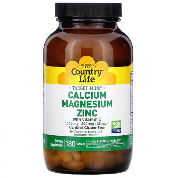 Country Life Target-Mins Calcium Magnesium Zinc with Vitamin D 180 таблеток