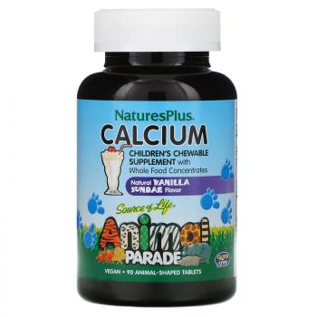 Nature's Plus Source of Life Animal Parade Calcium (Кальций) для детей вкус натурального ванильного мороженого 90 таблеток