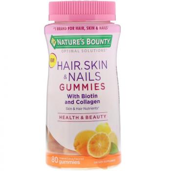 Nature's Bounty Optimal Solutions Hair Skin & Nails with Biotin and Collagen (Оптимальные решения для волос кожи и ногтей содержит биотин и коллаген) вкус тропических цитрусовых 80 жевательных конфет