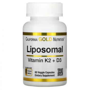 California Gold Nutrition Liposomal Vitamin K2+ D3 (липосомальные витамины K2 и D3) 60 вегетарианских капсул
